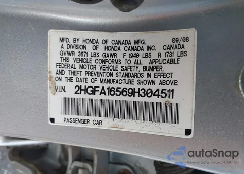 2009 Honda Civic Lx из США, поврежденный, VIN 2HGFA16569H304511